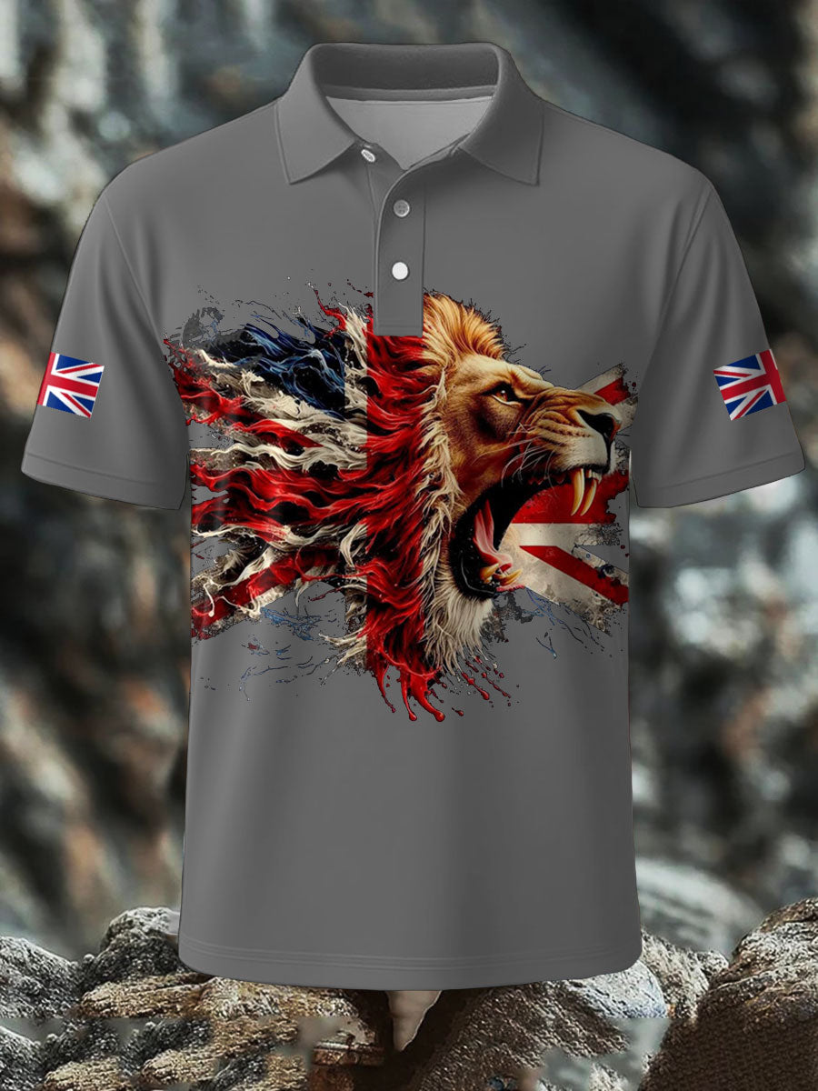 Men's UK Flag Lion Printed Casual Tops trupatriotic