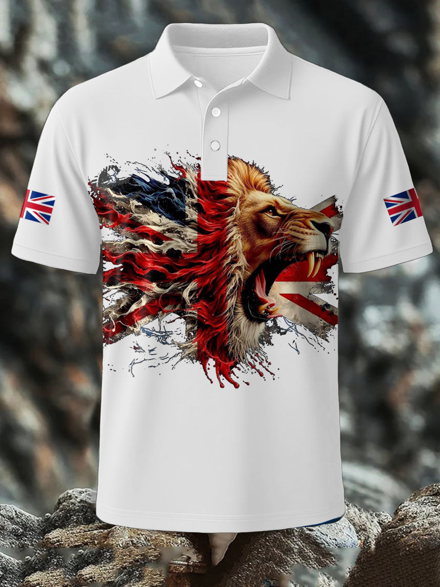 Men's UK Flag Lion Printed Casual Tops trupatriotic