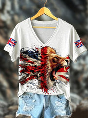 Women's UK Flag Lion Printed T-shirt trupatriotic