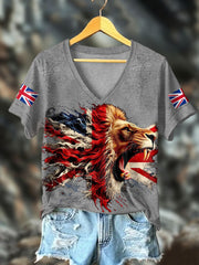 Women's UK Flag Lion Printed T-shirt trupatriotic