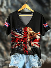Women's UK Flag Lion Printed T-shirt trupatriotic