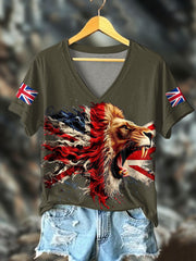 Women's UK Flag Lion Printed T-shirt trupatriotic
