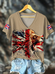 Women's UK Flag Lion Printed T-shirt trupatriotic