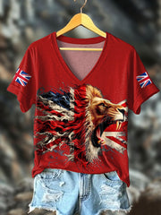 Women's UK Flag Lion Printed T-shirt trupatriotic