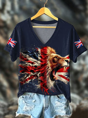 Women's UK Flag Lion Printed T-shirt trupatriotic