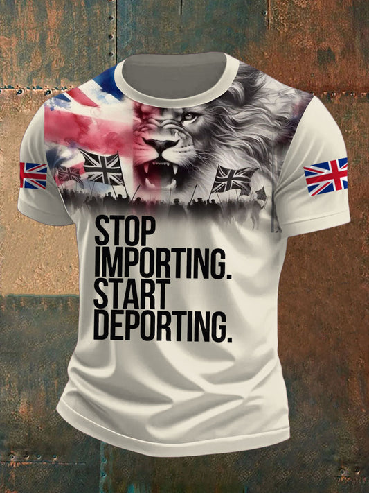 Men's UK Immigrant Stop Importing Start Deporting Printed T-shirt trupatriotic