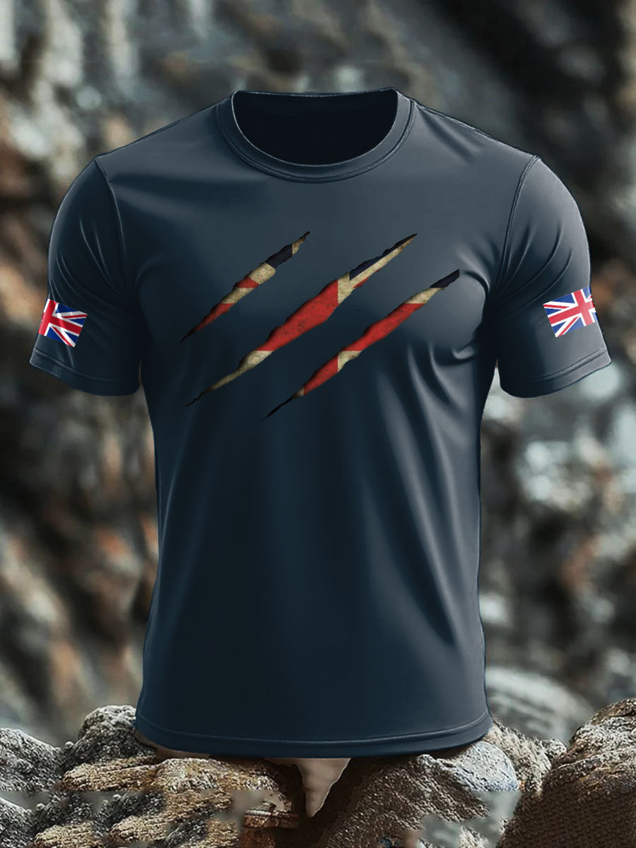 Men's UK Flag Skull Printed T-shirt trupatriotic