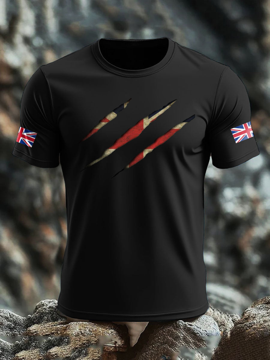Men's UK Flag Skull Printed T-shirt trupatriotic