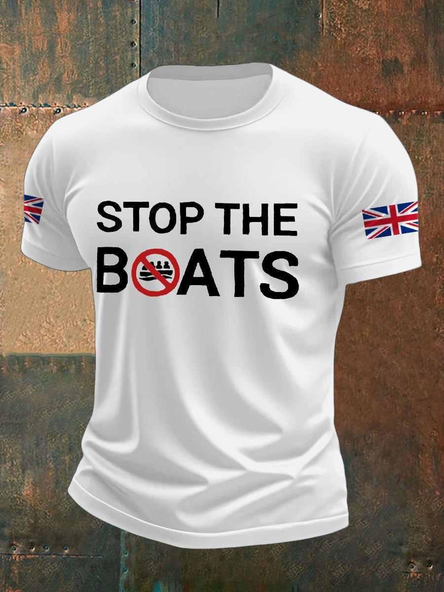 Men's UK Flag Stop The Boats Printed T-shirt trupatriotic