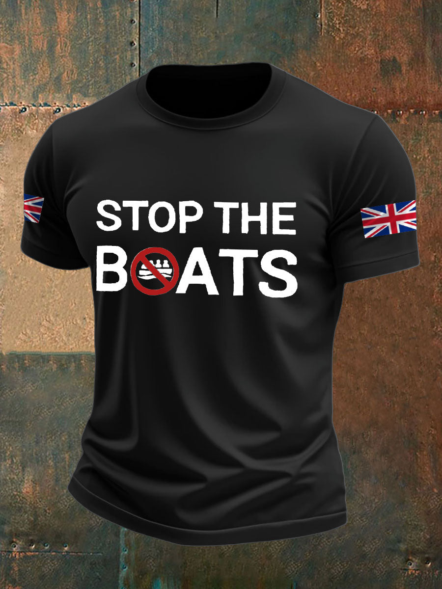 Men's UK Flag Stop The Boats Printed T-shirt trupatriotic