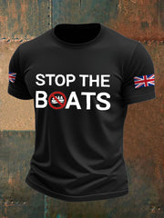 Men's UK Flag Stop The Boats Printed T-shirt trupatriotic