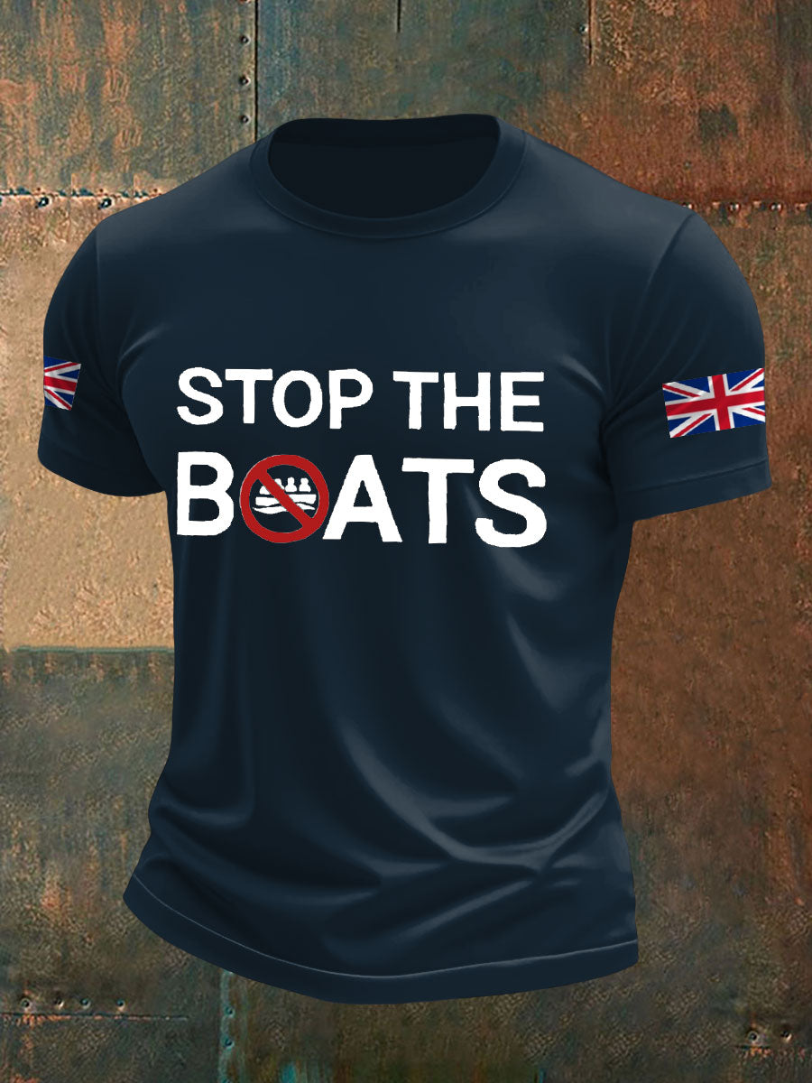 Men's UK Flag Stop The Boats Printed T-shirt trupatriotic