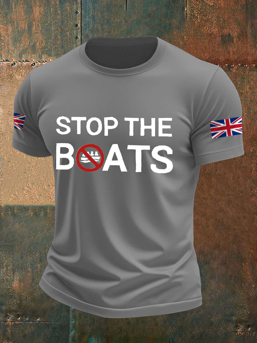 Men's UK Flag Stop The Boats Printed T-shirt trupatriotic