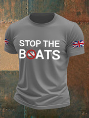 Men's UK Flag Stop The Boats Printed T-shirt trupatriotic