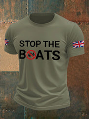 Men's UK Flag Stop The Boats Printed T-shirt trupatriotic