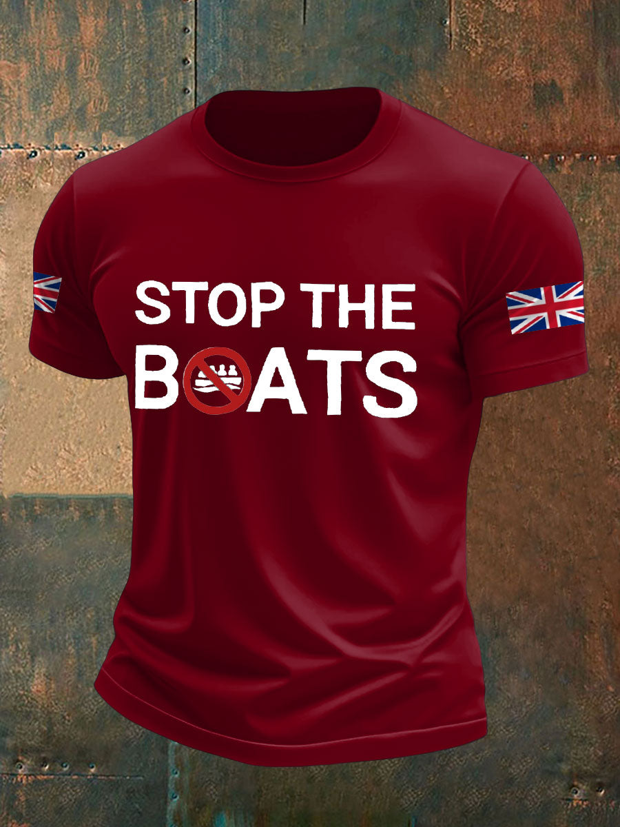 Men's UK Flag Stop The Boats Printed T-shirt trupatriotic
