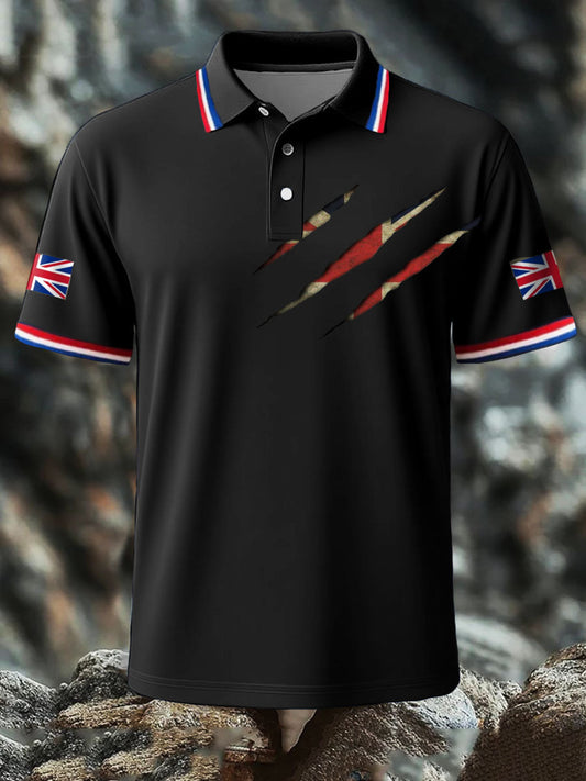 Men's UK Flag Printed Polo Shirt trupatriotic