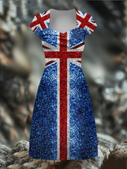 Women's Shiny UK Flag Pride Printed Dress trupatriotic
