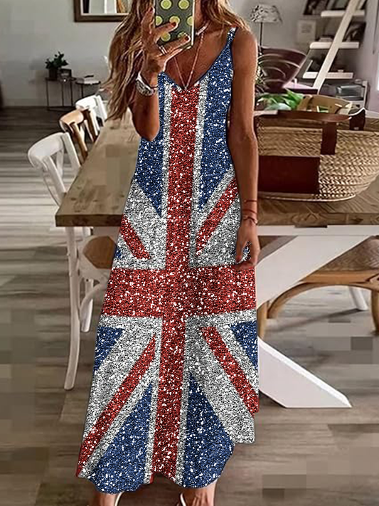 Women's Shiny UK Flag Pride Printed Dress trupatriotic