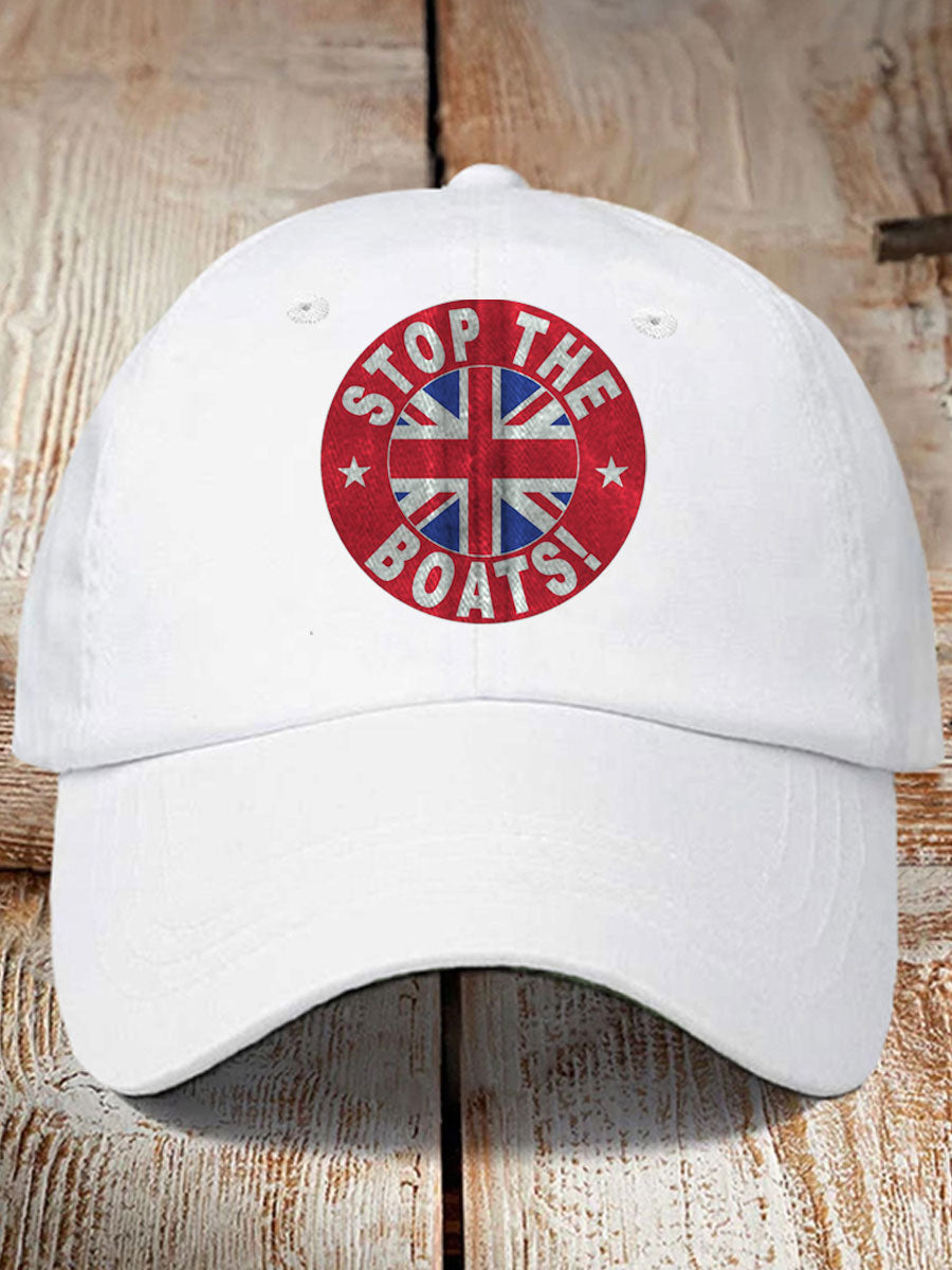 Unisex UK Flag Immigration Stop The Boats Printed Hat trupatriotic