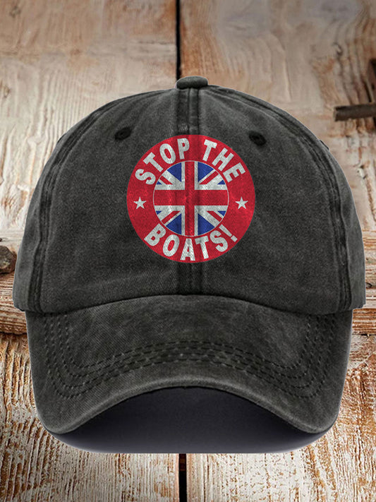 Unisex UK Flag Immigration Stop The Boats Printed Hat trupatriotic