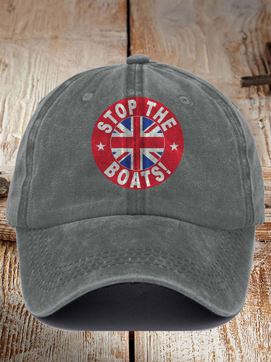 Unisex UK Flag Immigration Stop The Boats Printed Hat trupatriotic