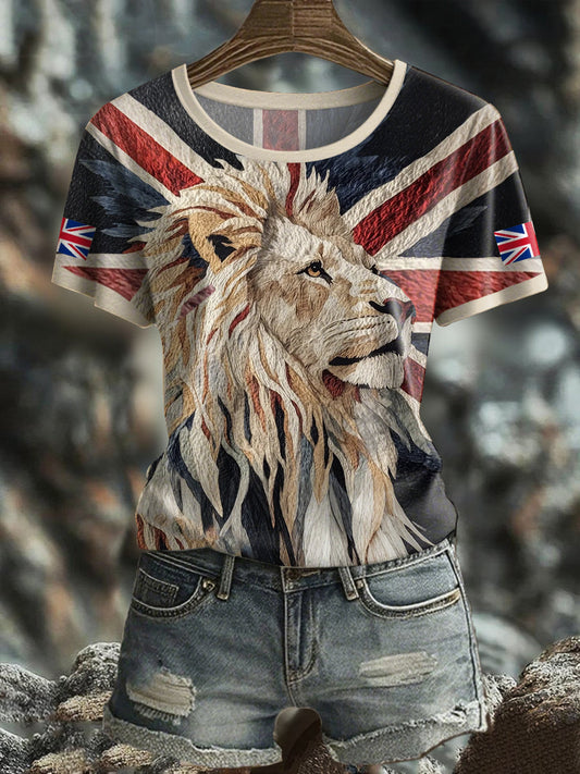 Women's UK Flag Lion Printed T-shirt trupatriotic