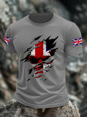 Men's UK Flag Skull Print Casual Tee trupatriotic
