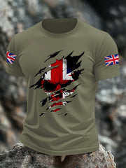 Men's UK Flag Skull Print Casual Tee trupatriotic