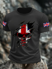 Men's UK Flag Skull Print Casual Tee trupatriotic