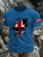 Men's UK Flag Skull Print Casual Tee trupatriotic