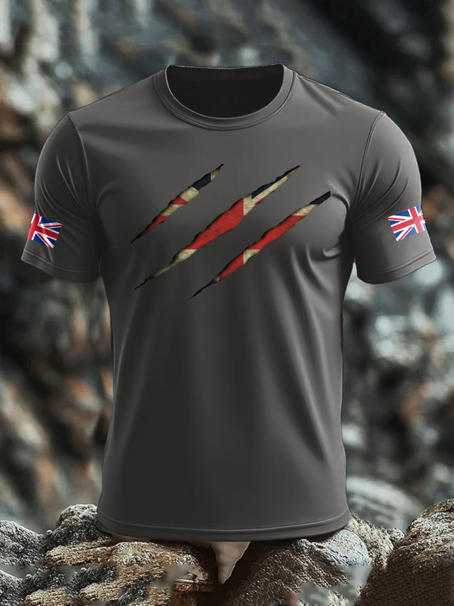 Men's UK Flag Skull Printed T-shirt trupatriotic