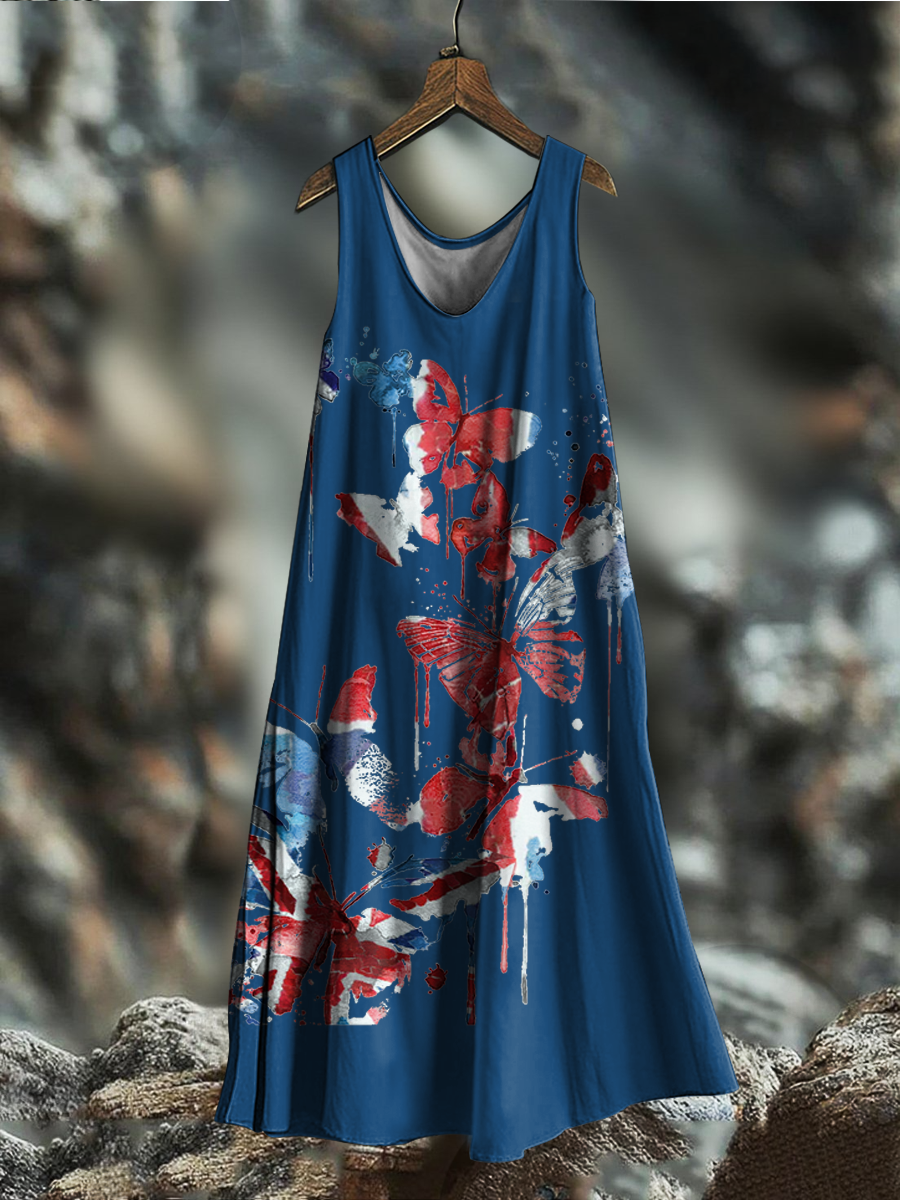 Women's UK Flag Butterfly Art Printed Dress trupatriotic