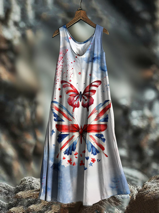 Women's UK Flag Butterfly Art Printed Dress trupatriotic