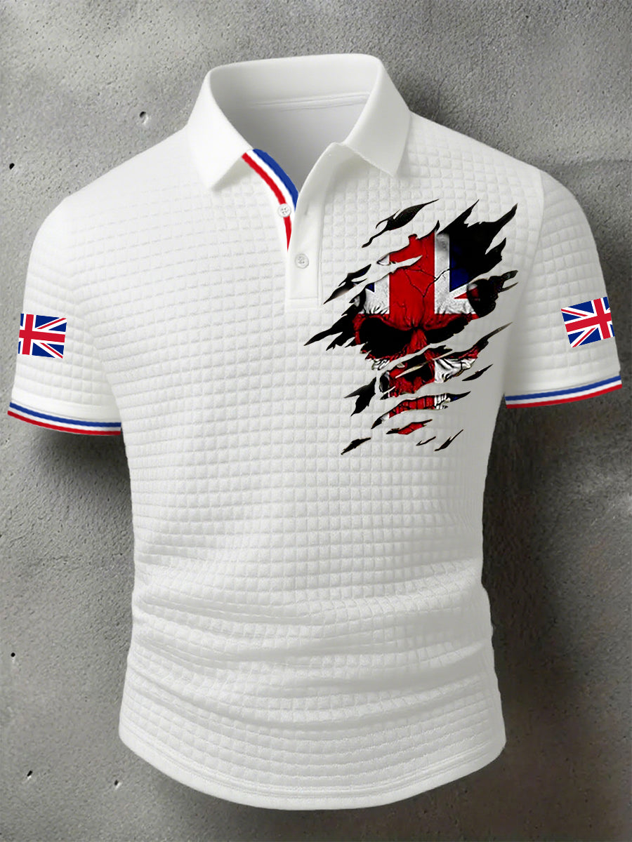 Men's UK Flag Skull Print Casual Short-Sleeve Waffle Top trupatriotic