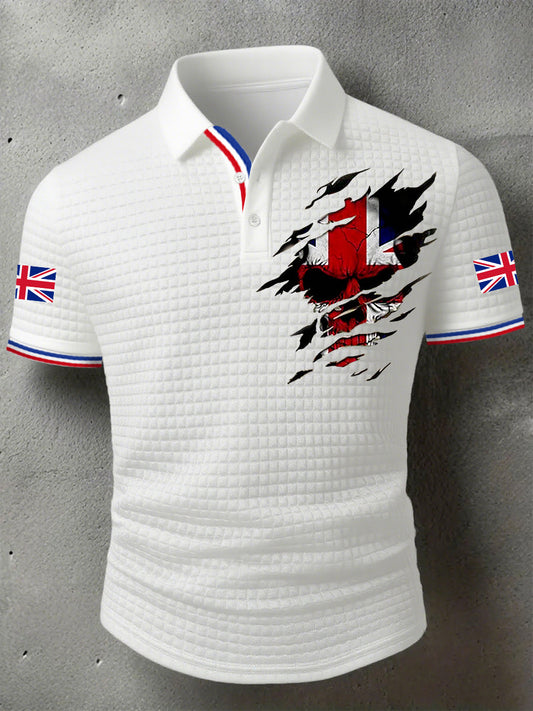Men's UK Flag Skull Print Casual Short-Sleeve Waffle Top trupatriotic