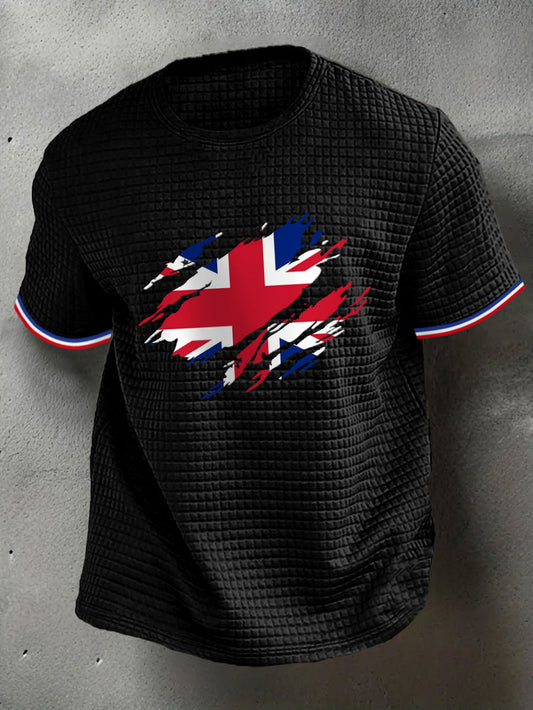 Men's UK Flag Print Casual Short-Sleeve Waffle Tee trupatriotic