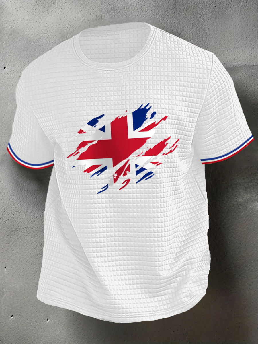 Men's UK Flag Print Casual Short-Sleeve Waffle Tee trupatriotic