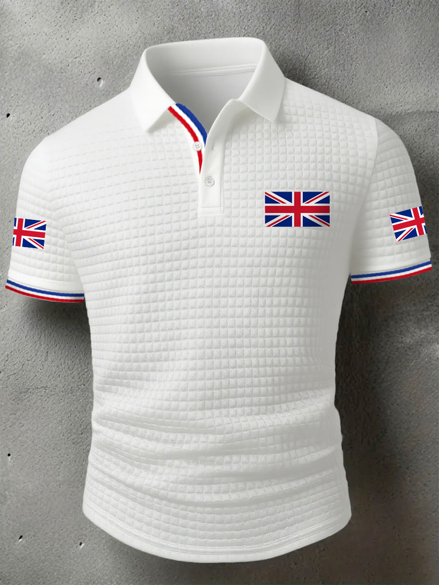 Men's UK Flag Print Casual Short-Sleeve Waffle Top trupatriotic