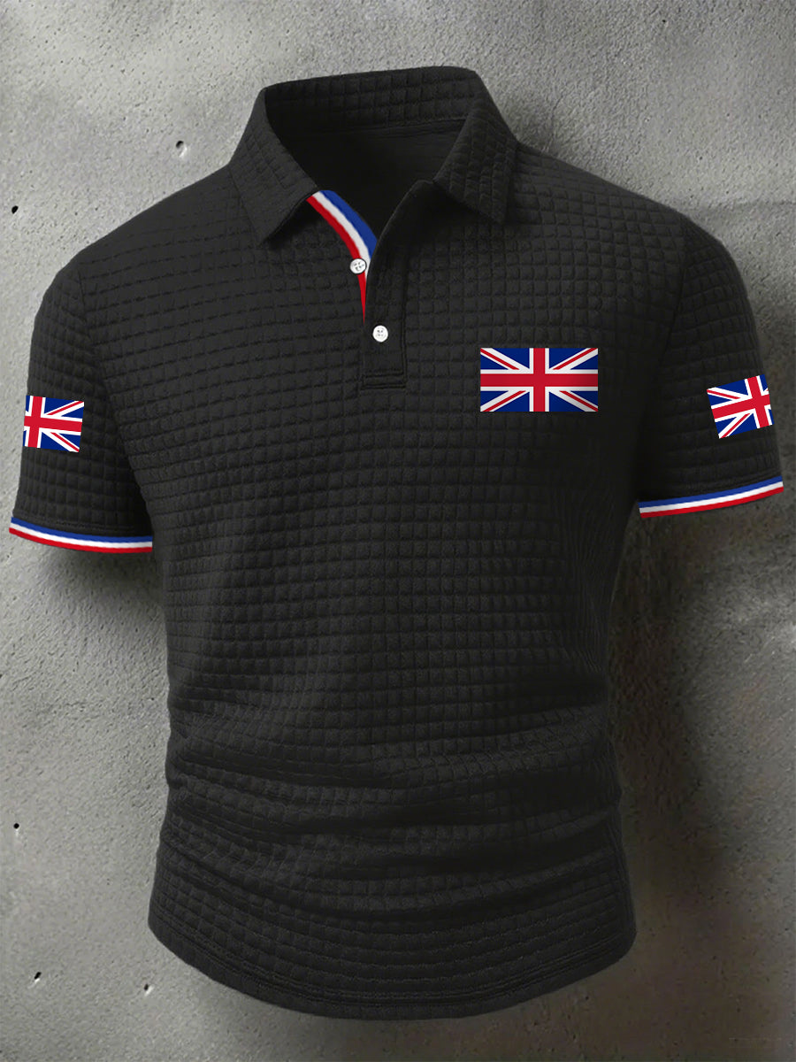 Men's UK Flag Print Casual Short-Sleeve Waffle Top trupatriotic