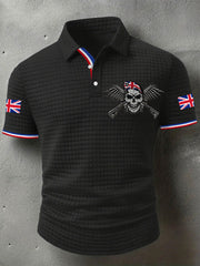 Men's UK Flag Skull Veteran Print Casual Short-Sleeve Waffle Top trupatriotic