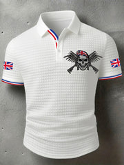 Men's UK Flag Skull Veteran Print Casual Short-Sleeve Waffle Top trupatriotic