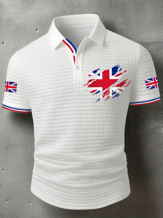 Men's UK Flag Print Casual Short-Sleeve Waffle Top trupatriotic