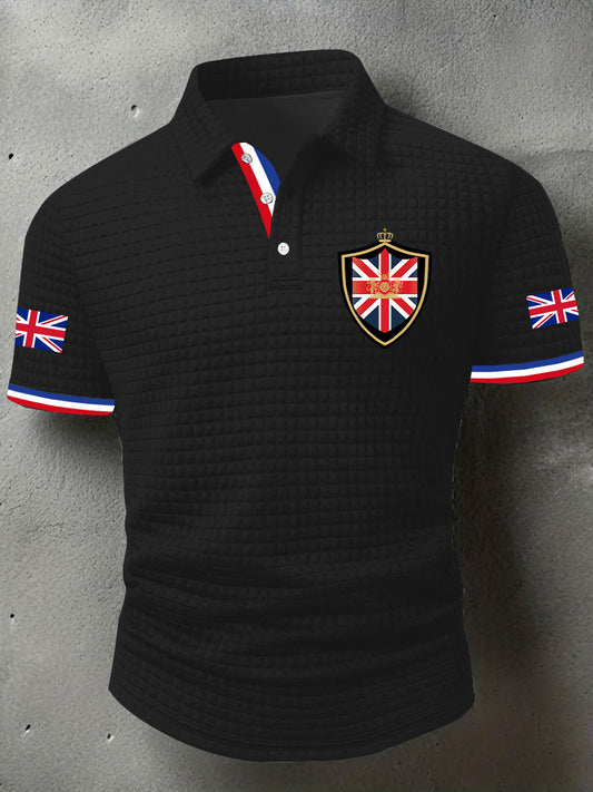 Men's UK Flag Print Casual Short-Sleeve Waffle Short Sleeve Top trupatriotic