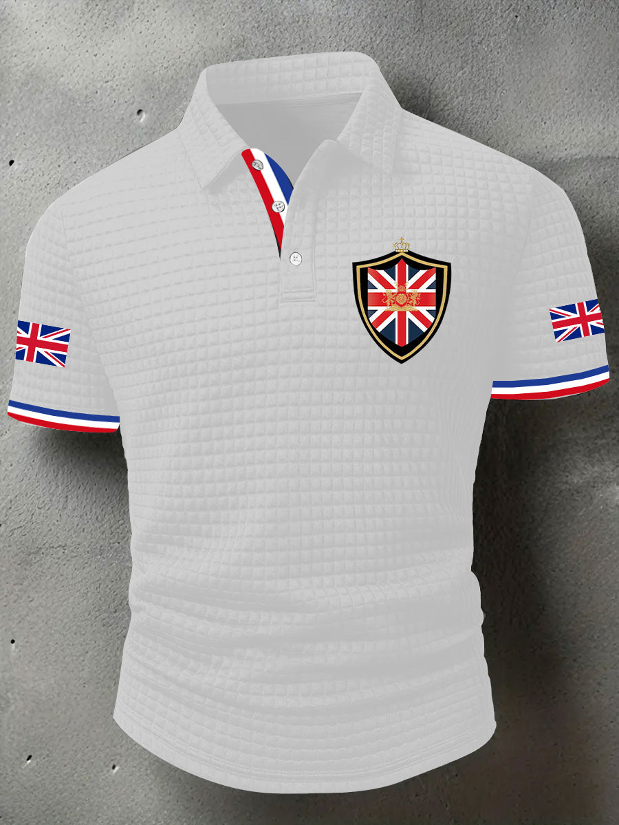 Men's UK Flag Print Casual Short-Sleeve Waffle Short Sleeve Top trupatriotic