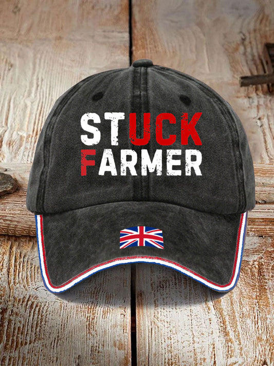 Unisex UK Flag Stuck Farmer Print Hat trupatriotic