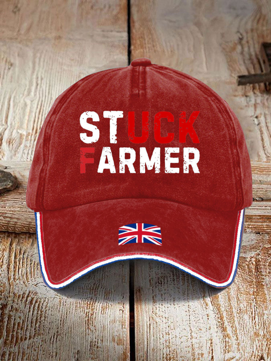 Unisex UK Flag Stuck Farmer Print Hat trupatriotic