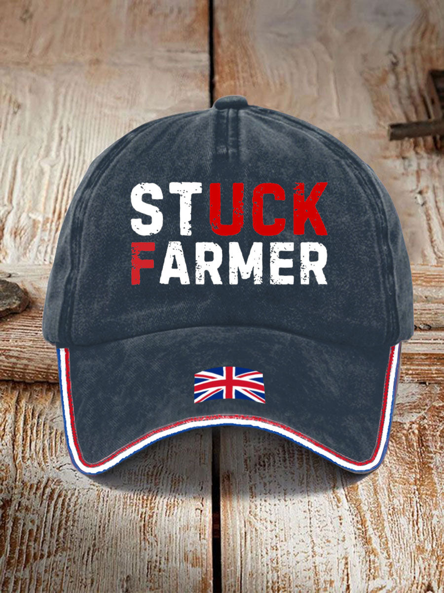 Unisex UK Flag Stuck Farmer Print Hat trupatriotic