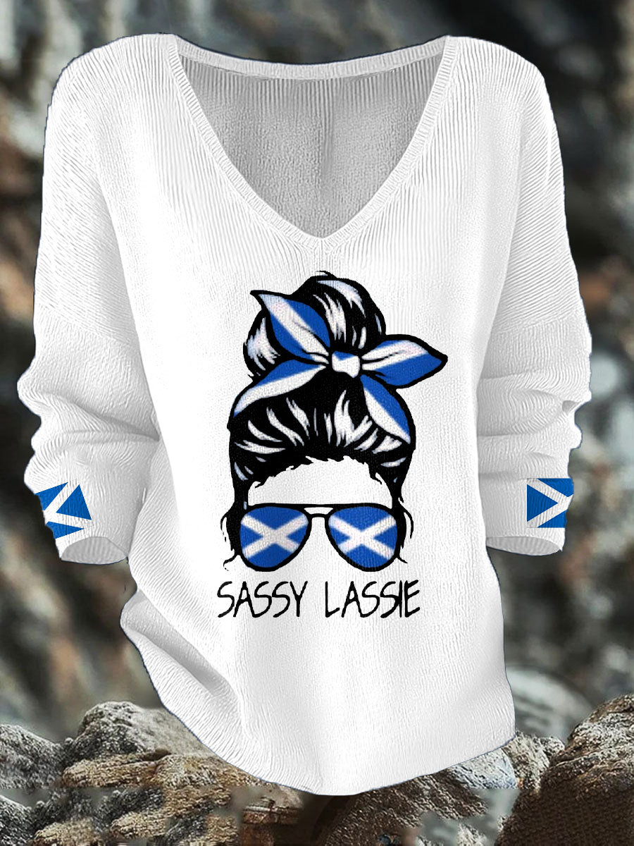 Women's Scotland Flag Sassy Lassie Printed Casual Tops trupatriotic