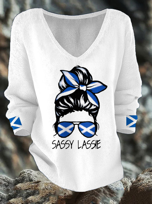 Women's Scotland Flag Sassy Lassie Printed Casual Tops trupatriotic